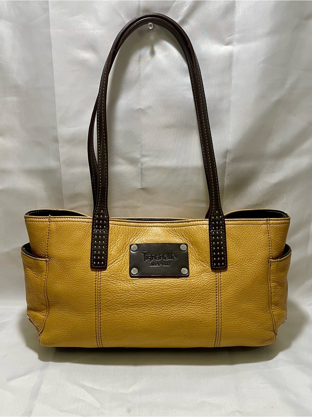 Tignanello Mustard Yellow Pebbled Leather Shoulder Bag